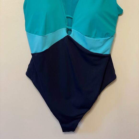 NWT Swimsuits For All 22 blue stripe one piece beach vacation travel ocean pool - Picture 3 of 8